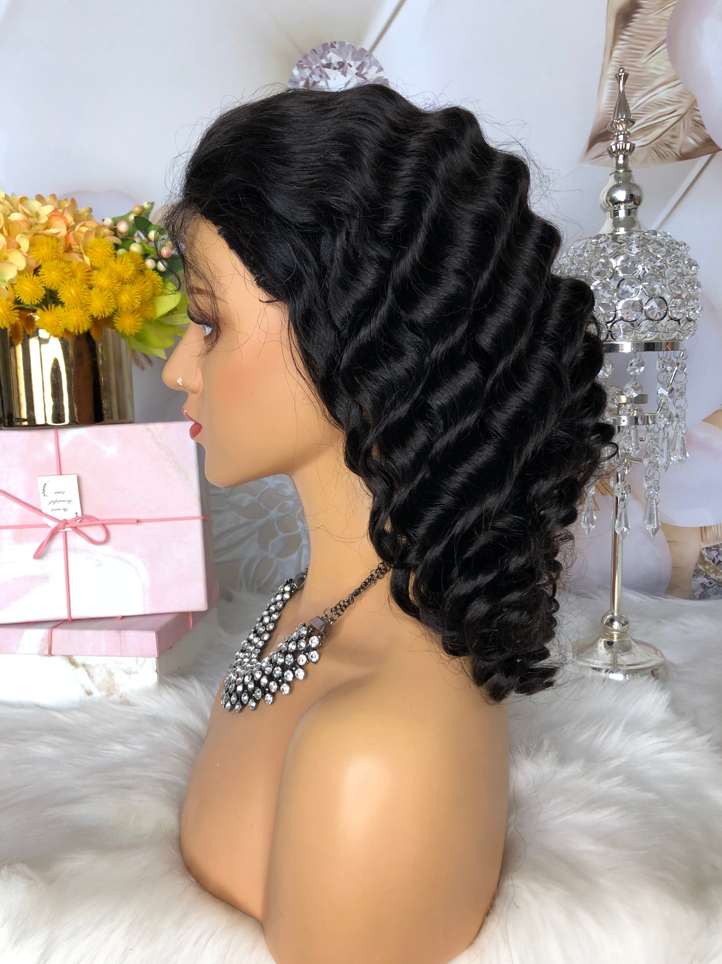 Deep Wave 13*4 Lace Frontal Natural Black Bob Wig