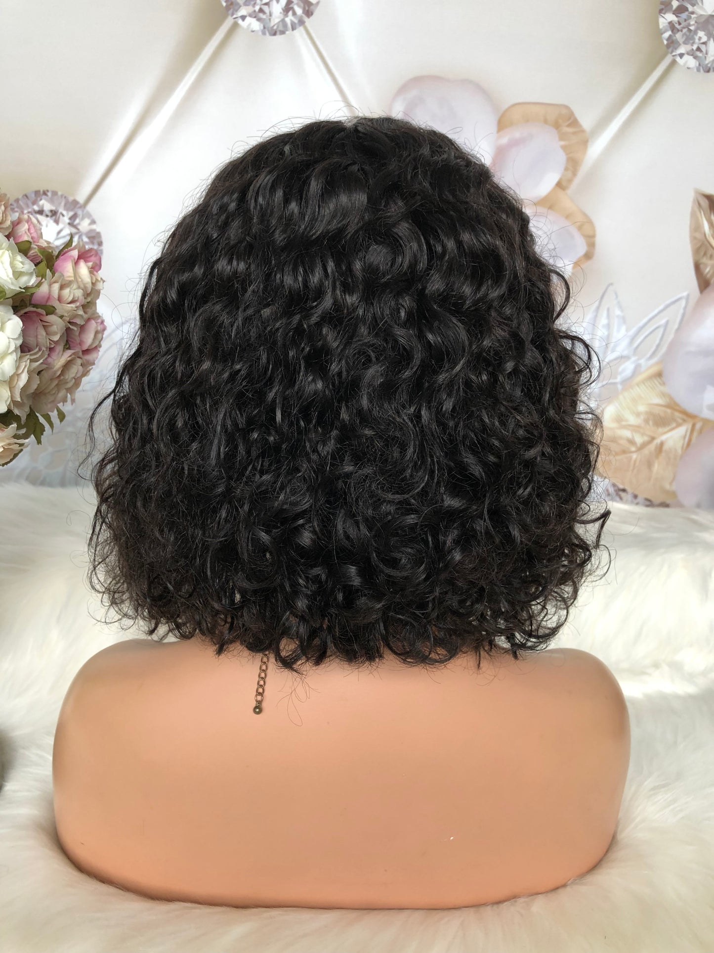 Curly 13*4 Lace Frontal Natural Black Bob Wig